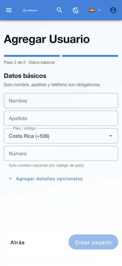 Crear paciente desde el teléfono